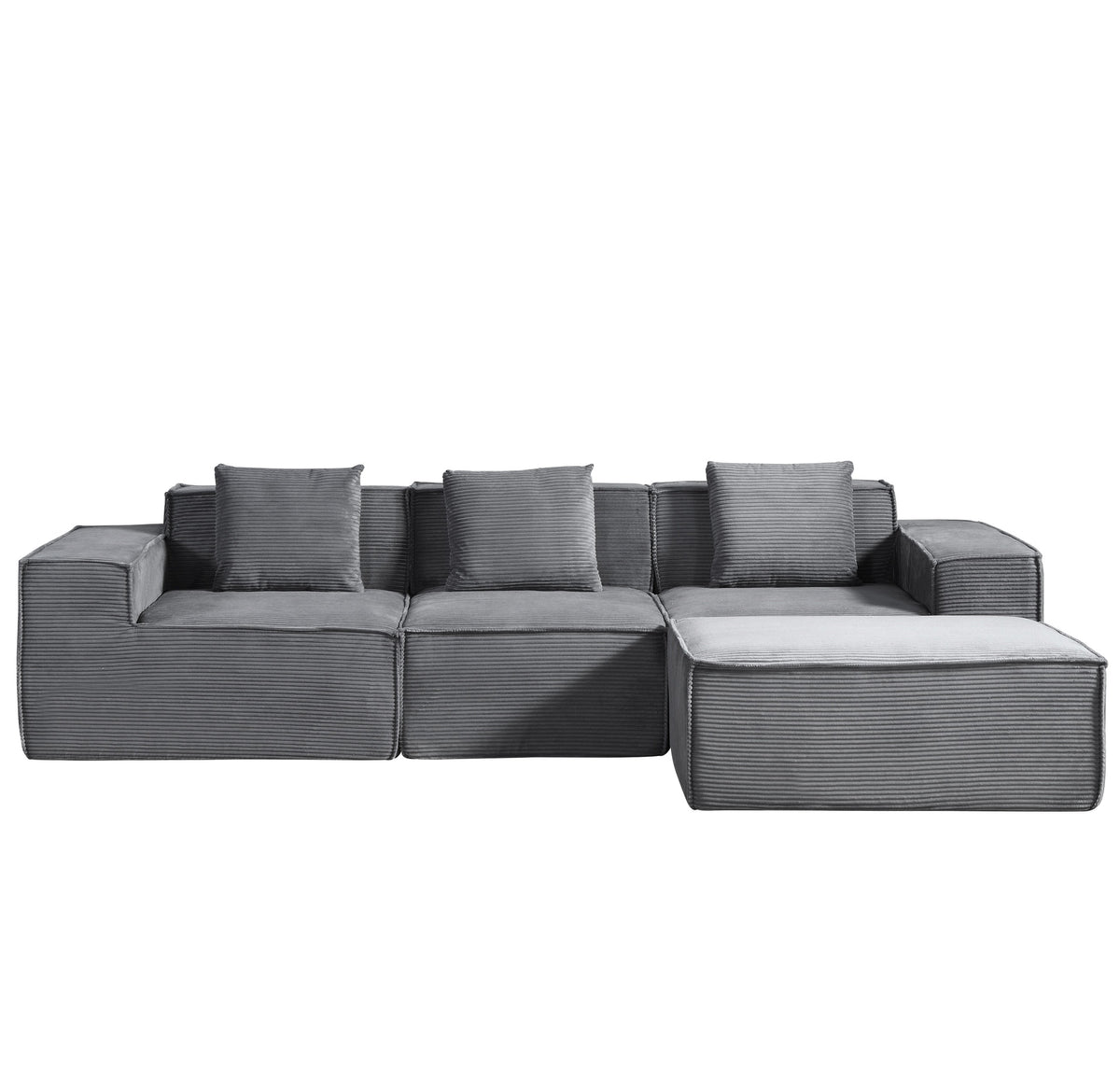 CozyForm Convertible Corduroy Sectional Couch with Ottoman & Pillows, Modular L Shaped Sleeper Sofa, Boneless Cloud Couch for Living Room Furniture, Dark Gray