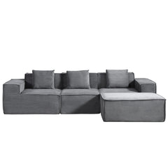 CozyForm Convertible Corduroy Sectional Couch with Ottoman & Pillows, Modular L Shaped Sleeper Sofa, Boneless Cloud Couch for Living Room Furniture, Dark Gray