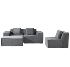 CozyForm Convertible Corduroy Sectional Couch with Ottoman & Pillows, Modular L Shaped Sleeper Sofa, Boneless Cloud Couch for Living Room Furniture, Dark Gray