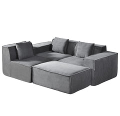 CozyForm Convertible Corduroy Sectional Couch with Ottoman & Pillows, Modular L Shaped Sleeper Sofa, Boneless Cloud Couch for Living Room Furniture, Dark Gray