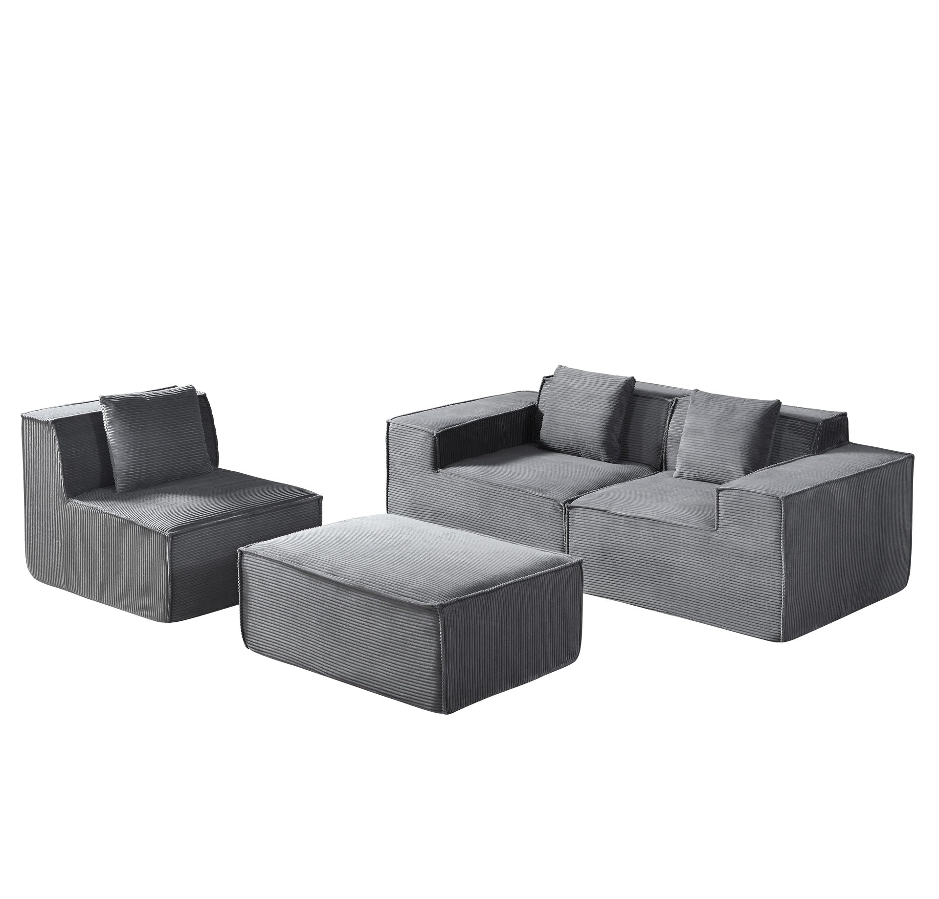 CozyForm Convertible Corduroy Sectional Couch with Ottoman & Pillows, Modular L Shaped Sleeper Sofa, Boneless Cloud Couch for Living Room Furniture, Dark Gray