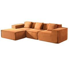 CozyForm Convertible Corduroy Sectional Couch with Ottoman & Pillows, Modular L Shaped Sleeper Sofa, Boneless Cloud Couch for Living Room Furniture, Red Orange