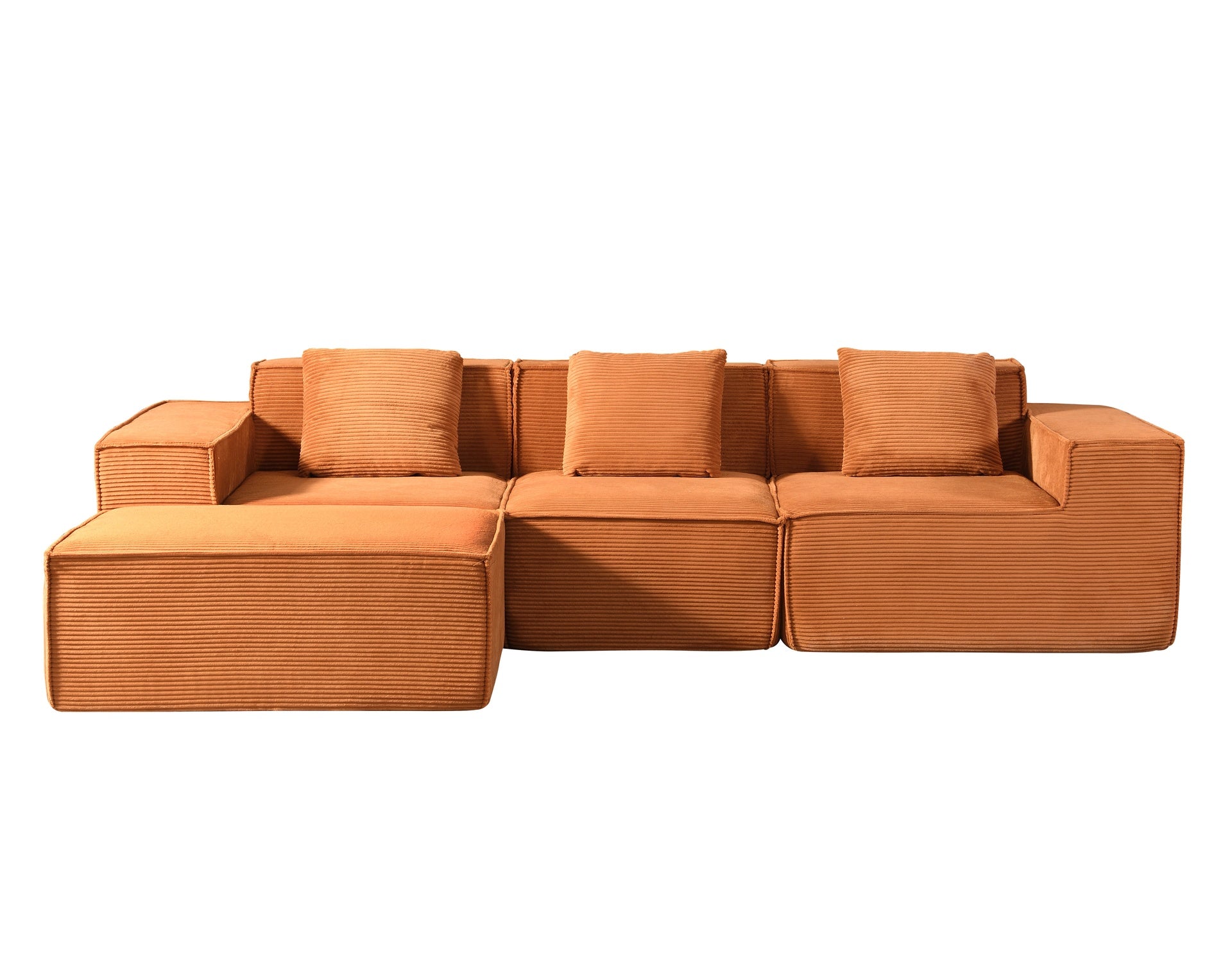 CozyForm Convertible Corduroy Sectional Couch with Ottoman & Pillows, Modular L Shaped Sleeper Sofa, Boneless Cloud Couch for Living Room Furniture, Red Orange