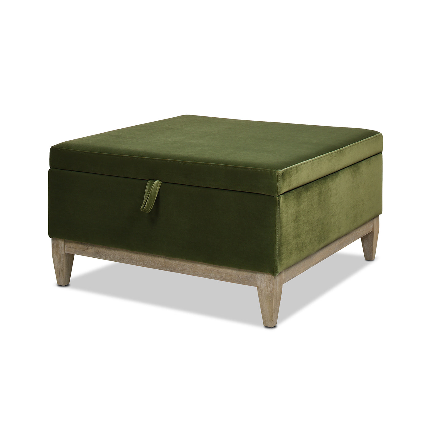 Knox 35" Square Storage Cocktail Ottoman, Olive Green Performance Velvet
