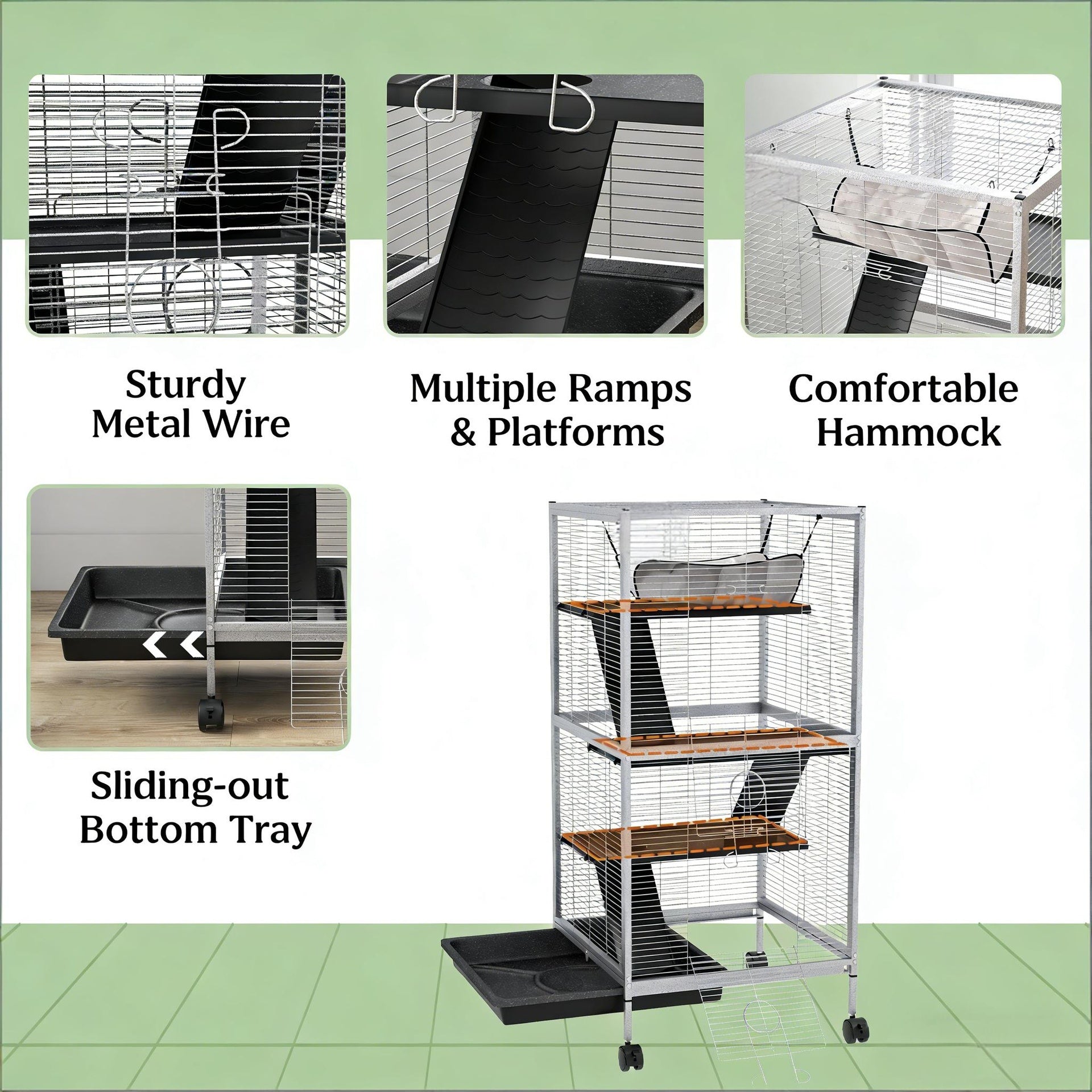 Spacious Pet House,Rolling Small Animal Hutch Cage,Small Pet Hutch