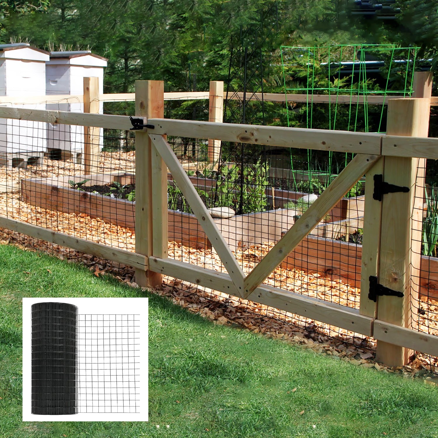 60inch x 50ft Black Vinyl Coated Hardware Cloth 2" X 4" 16Ga Welded Wire Mesh fence, PVC Coated Welded Chicken Wire Fencing, Metal Garden Plant Fencing, for Chicken Coop and Home Improvement