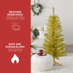 4FT Gold Christmas Tree with 50 UL Lights, 122 PVC Tips – Prelit Artificial Holiday Tree for Indoor Decoration, Small Space, Tabletop, Apartment, or Office
