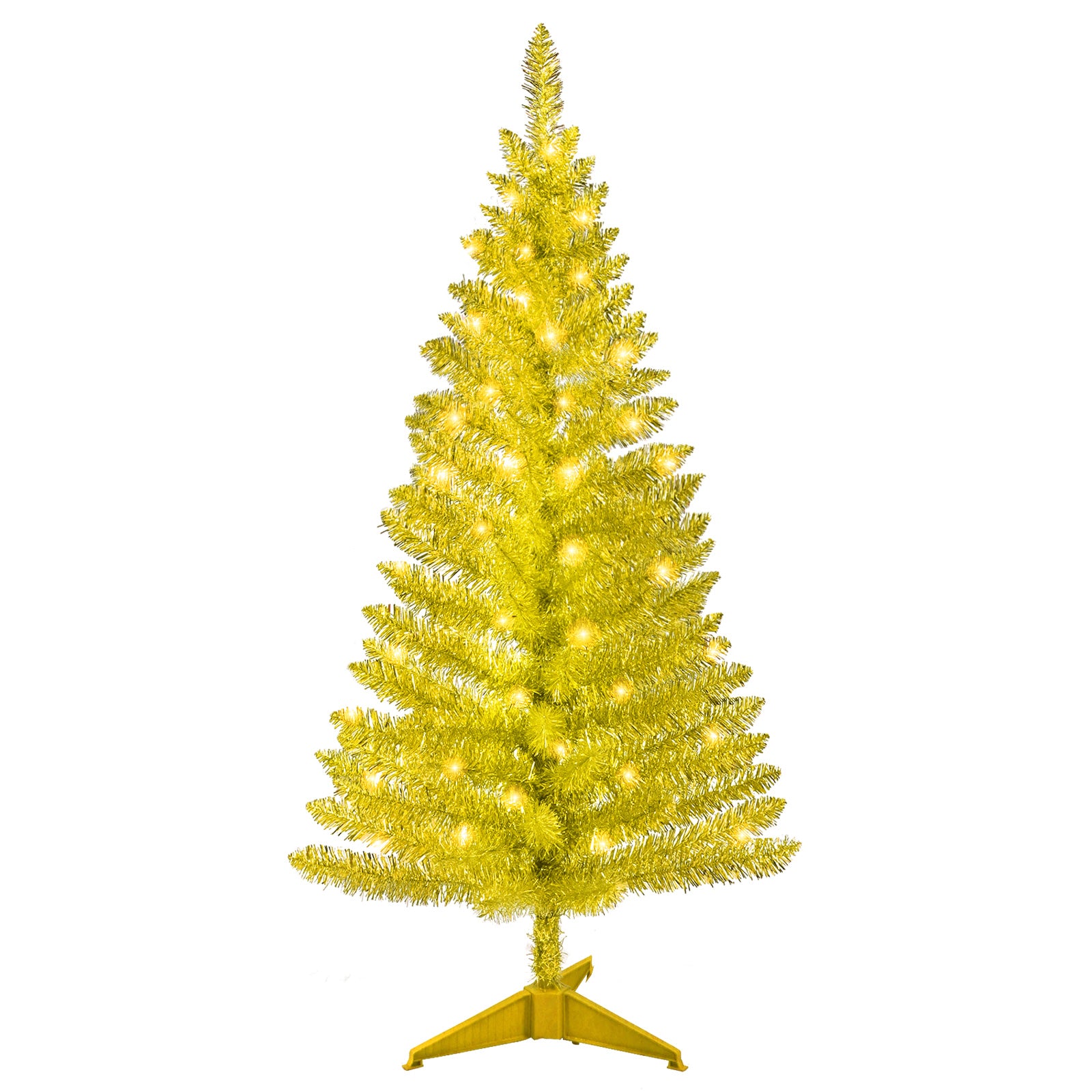 4FT Gold Christmas Tree with 50 UL Lights, 122 PVC Tips – Prelit Artificial Holiday Tree for Indoor Decoration, Small Space, Tabletop, Apartment, or Office
