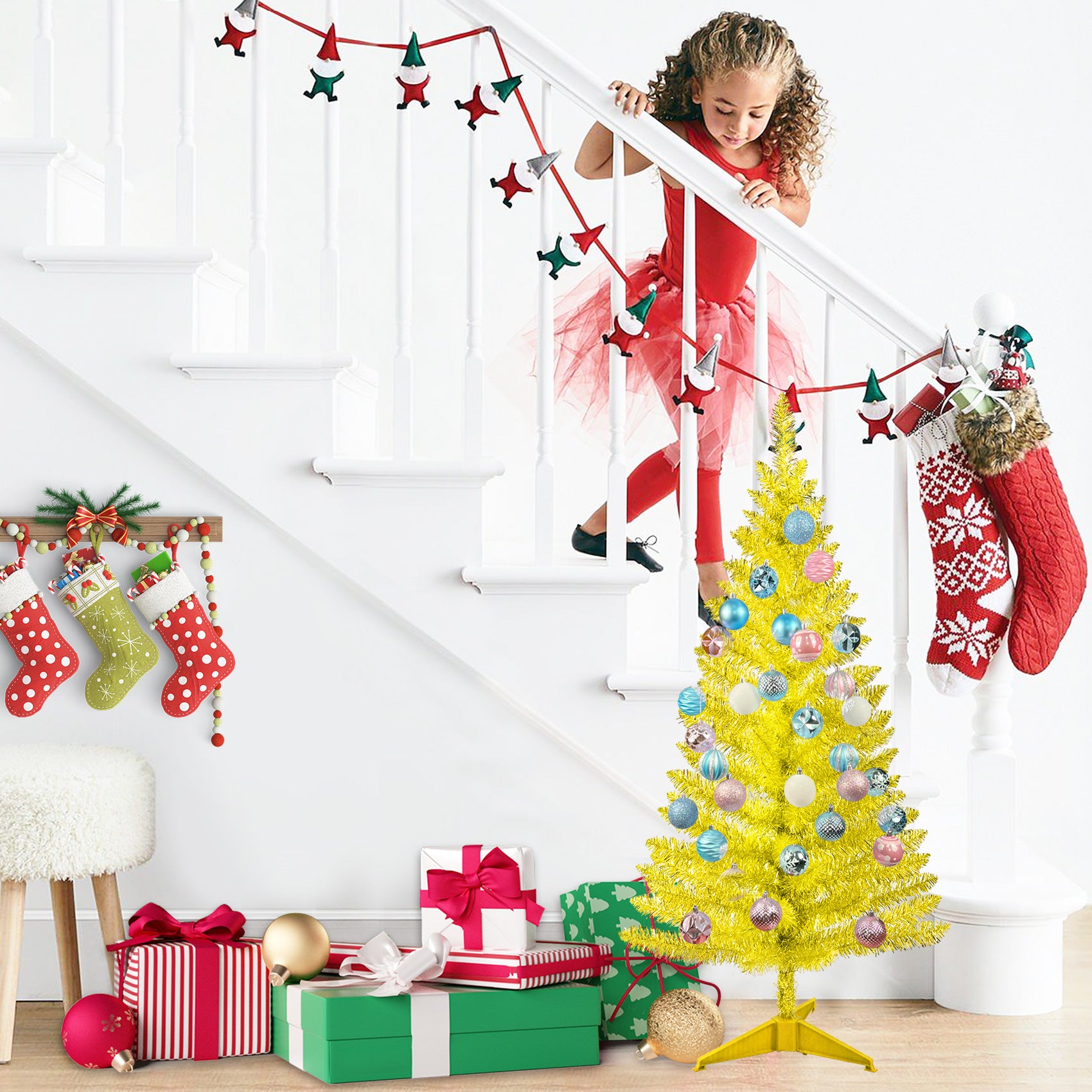 4FT Gold Christmas Tree with 50 UL Lights, 122 PVC Tips – Prelit Artificial Holiday Tree for Indoor Decoration, Small Space, Tabletop, Apartment, or Office