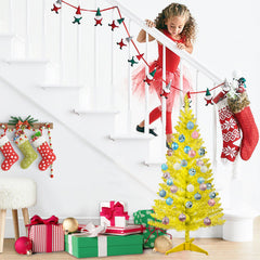 4FT Gold Christmas Tree with 50 UL Lights, 122 PVC Tips – Prelit Artificial Holiday Tree for Indoor Decoration, Small Space, Tabletop, Apartment, or Office