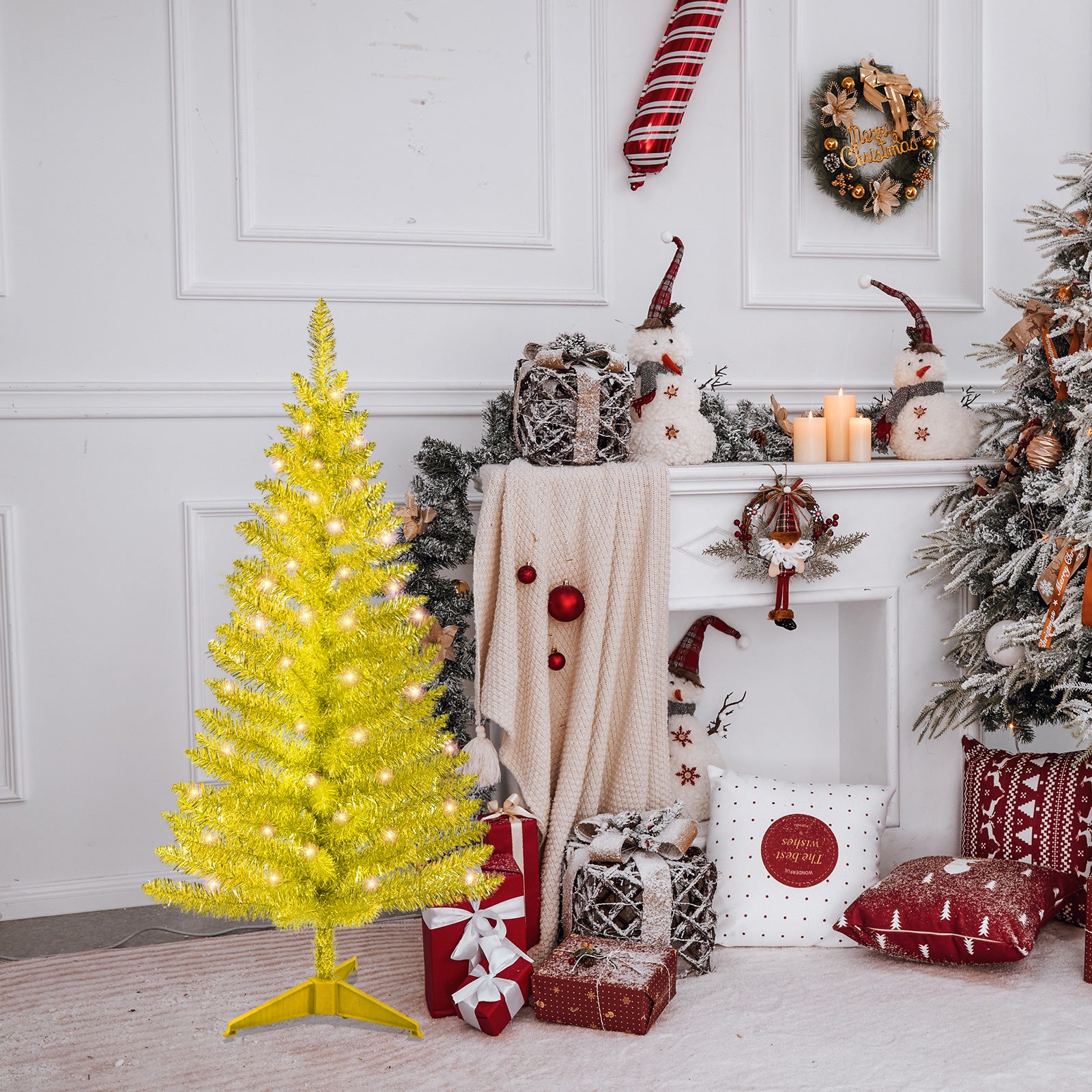 4FT Gold Christmas Tree with 50 UL Lights, 122 PVC Tips – Prelit Artificial Holiday Tree for Indoor Decoration, Small Space, Tabletop, Apartment, or Office