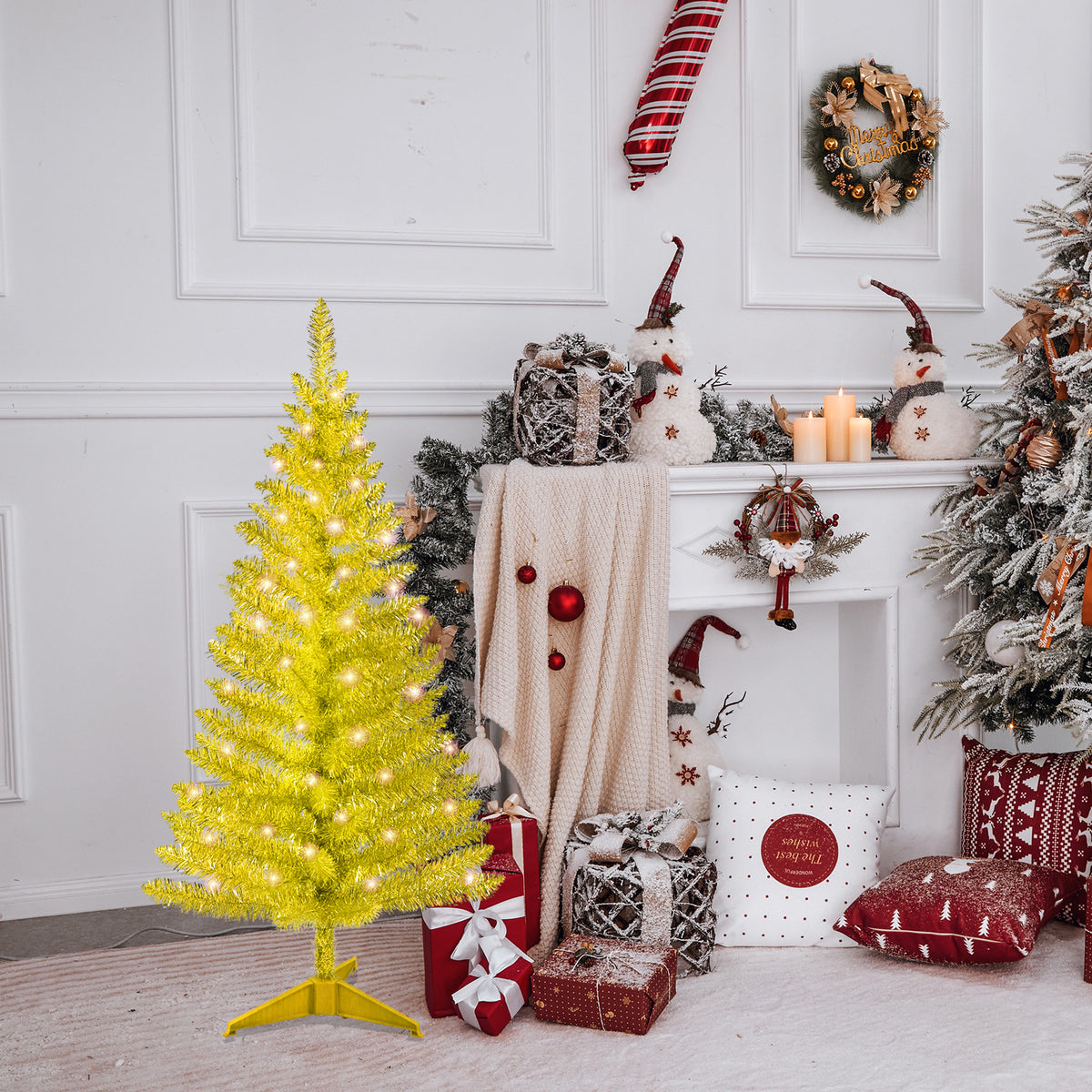 4FT Gold Christmas Tree with 50 UL Lights, 122 PVC Tips – Prelit Artificial Holiday Tree for Indoor Decoration, Small Space, Tabletop, Apartment, or Office