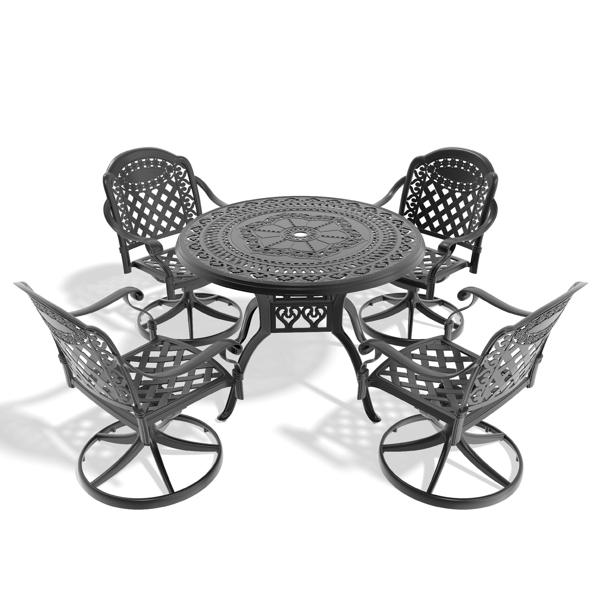 5-Piece All-Weather Cast Aluminum Dining Set, Include 4 Swivel Chairs and 39.37" Round Table With Black Frame (same sku: W1710S00306 )