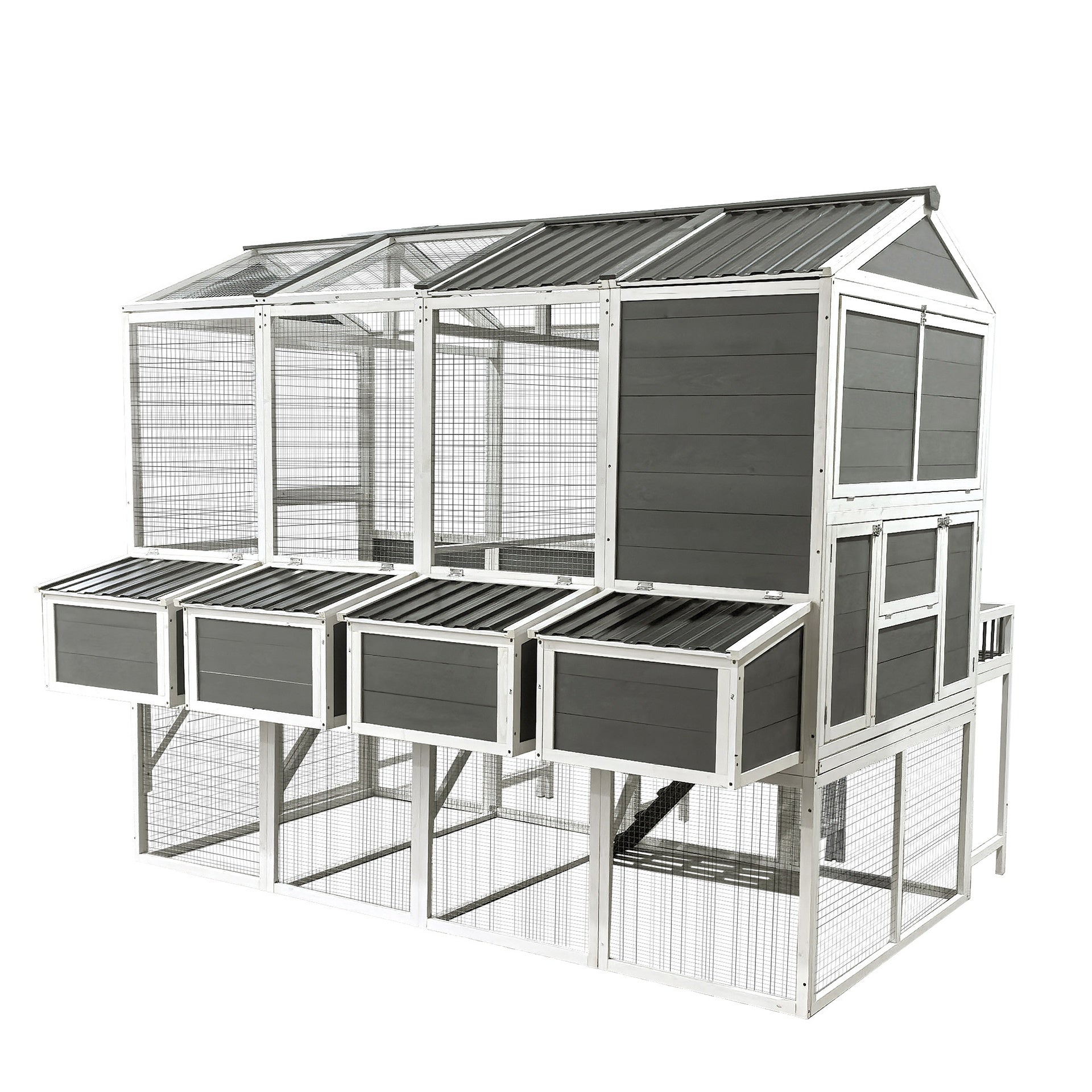 Chicken Coop with Chicken Run, Chicken Coops for 10 Chickens Outdoor with Nesting Boxes , Wooden Walk-in Chicken House with Pull Out Trays , Garden Backyard Cage (95''X80''X83'')