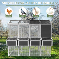 Chicken Coop with Chicken Run, Chicken Coops for 10 Chickens Outdoor with Nesting Boxes , Wooden Walk-in Chicken House with Pull Out Trays , Garden Backyard Cage (95''X80''X83'')