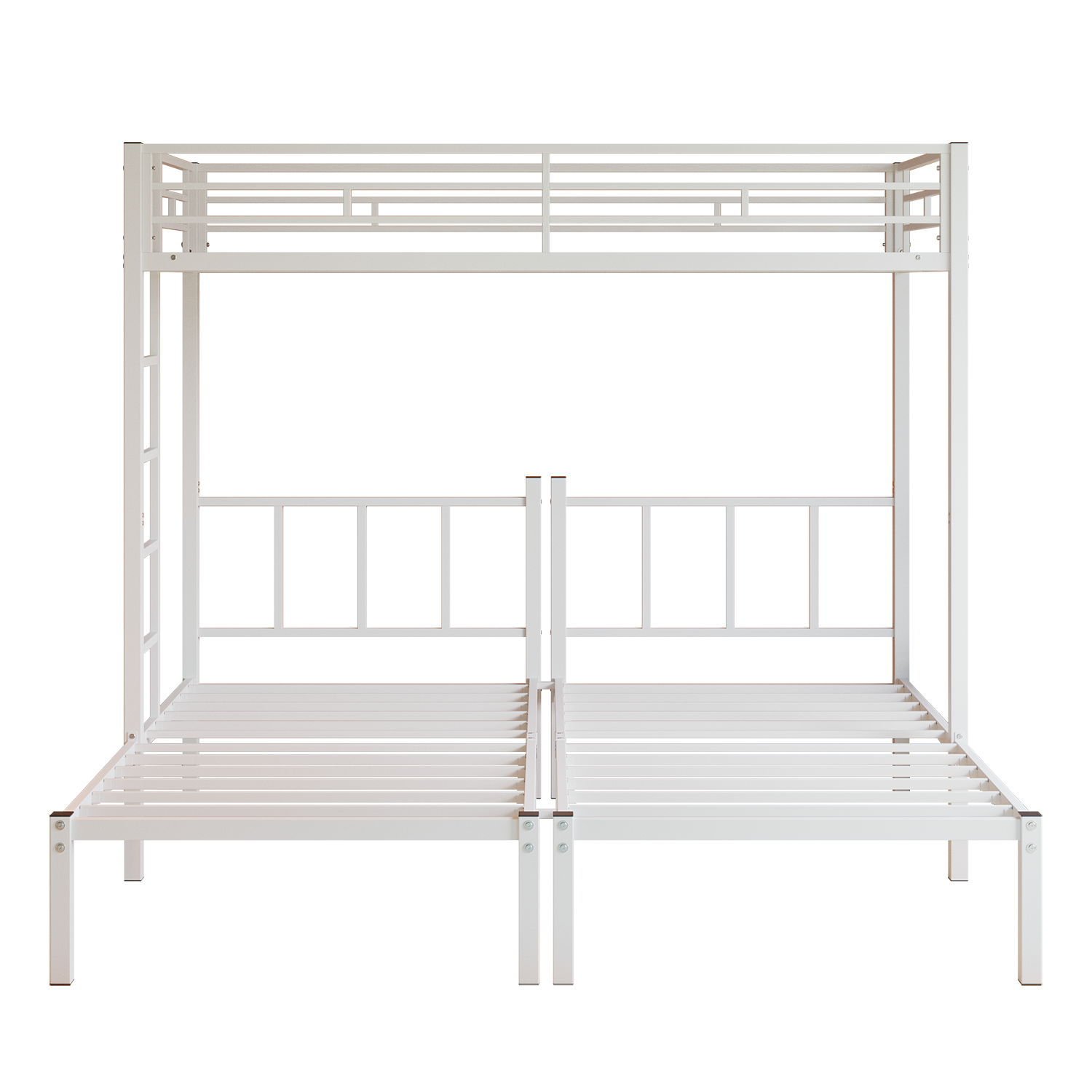 Twin Over Twin Over Twin Bunk Bed, Metal Triple Twin Bed with Safety Guardrails and Ladder, Convertible 3 Beds, for Dorm,Guest Room, No Boxing Spring Needed, White