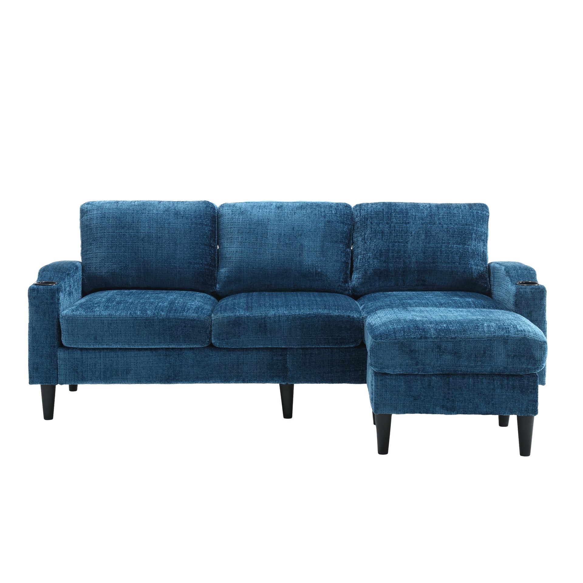 UNITED  WE WIN Sofa for three, solid wood frame, Chenille fabric, side pocket, with two cup holders, footstool with storagestorage sofa /Living room sofa cozy sectional  sofa