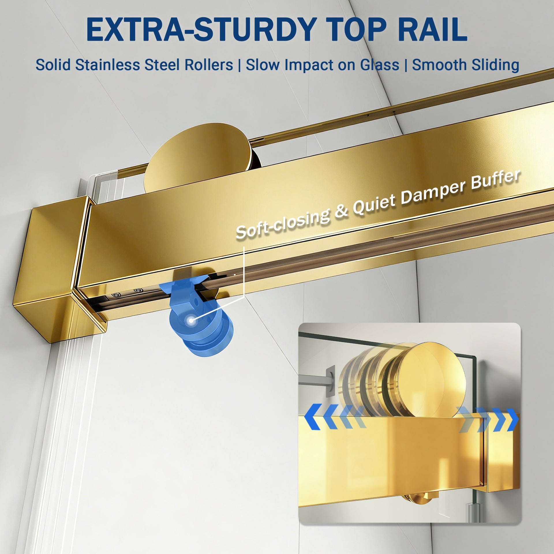56" - 60" W x 76" H Frameless Soft-closing Single Sliding Shower Door, 1/4" (6mm) Tempered Glass with Explosion-proof Film via Express Delivery, Gold CM-24D01-60GX