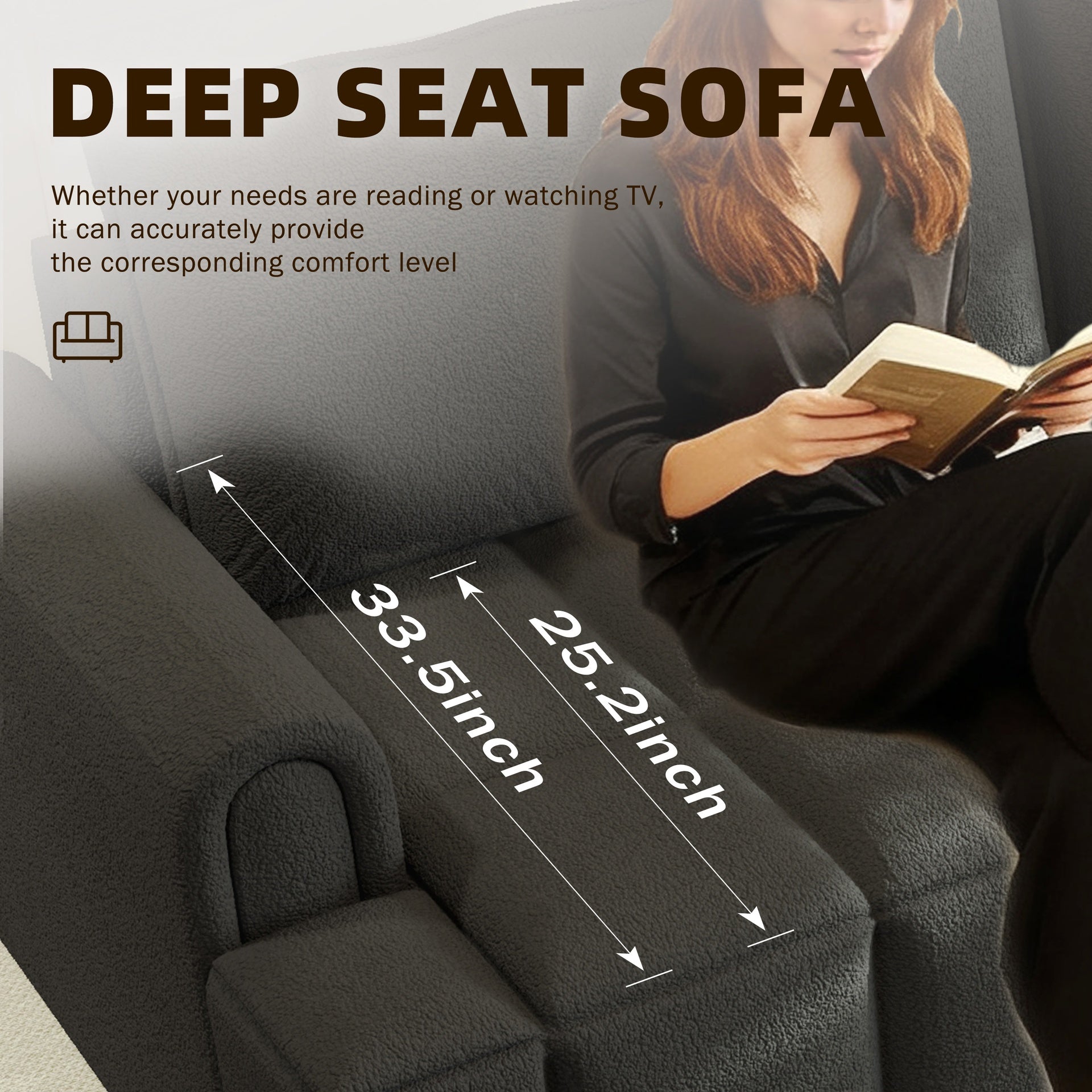 90.2" Comfy 4-Seater Modern Teddy Fabric Couch with Seats Storage, King Size 3-in-1 Convertible Sleeper Sofa Bed for Living Room,Office,Apartment,Black(Old SKU:W1885S00251)