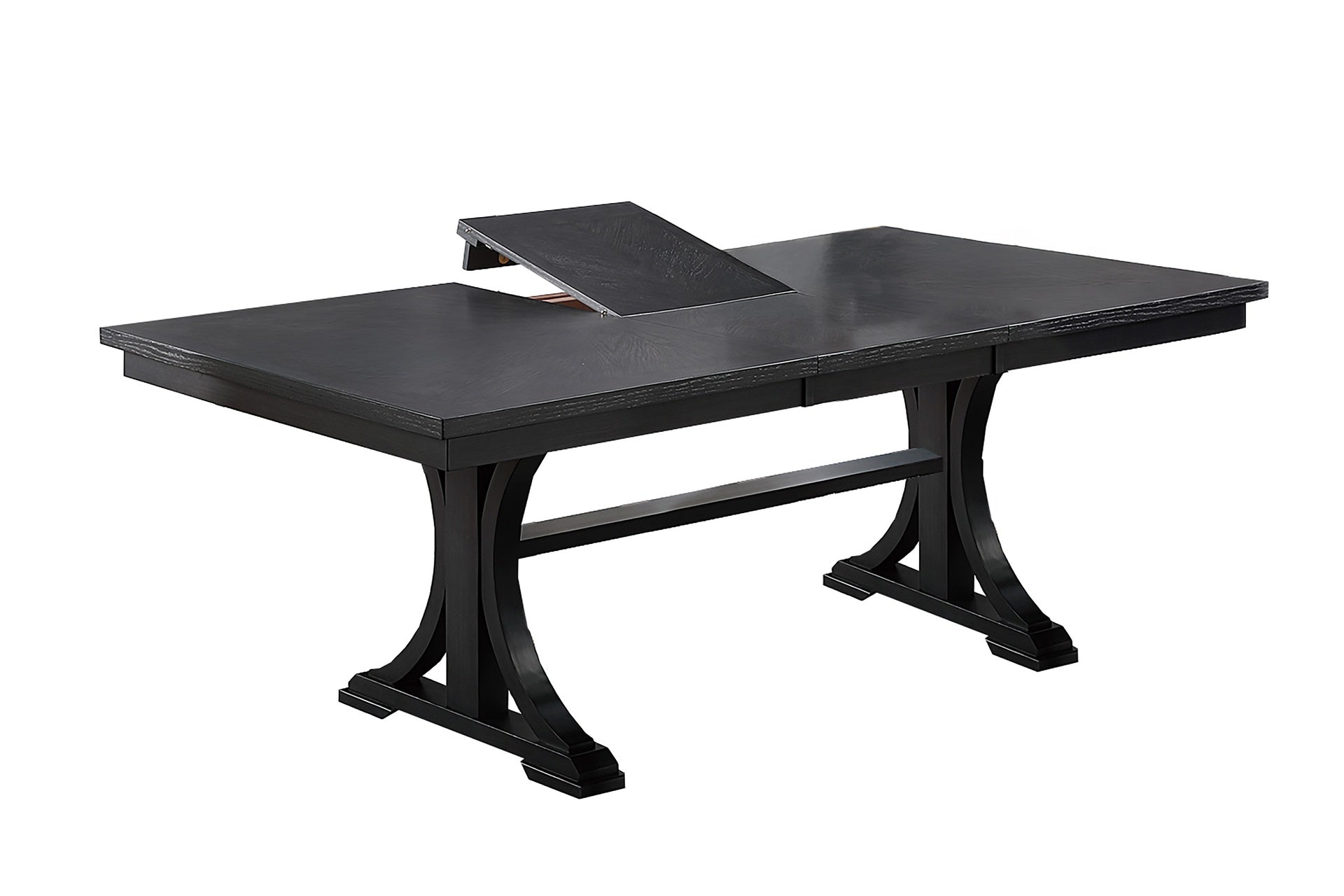 1pc Rectangle Table w Leaf Trestle Base Classic Look Charcoal Color Wooden Dining Room Table Only