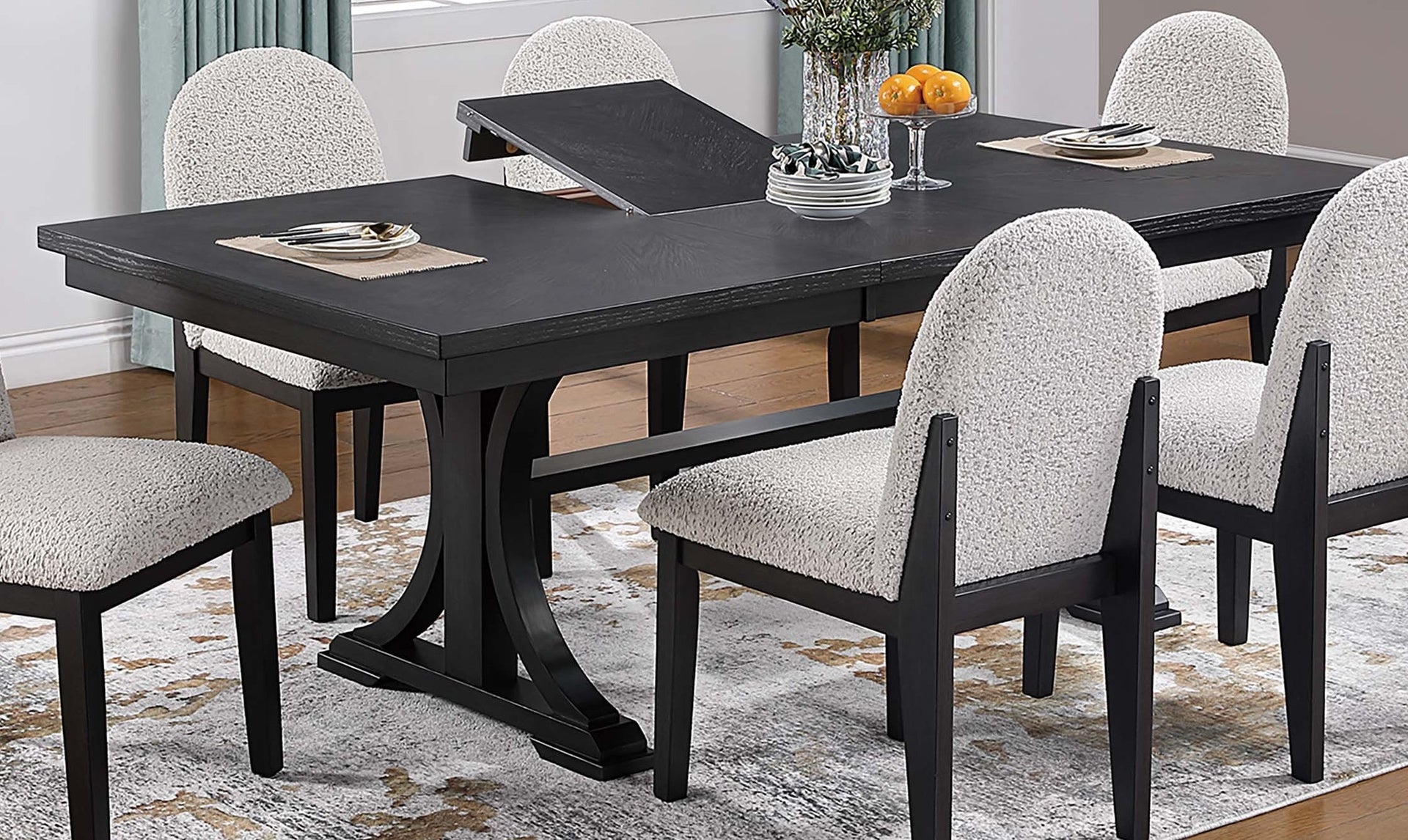 1pc Rectangle Table w Leaf Trestle Base Classic Look Charcoal Color Wooden Dining Room Table Only