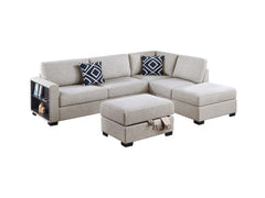 3-Piece Reversible Sectional w Storage Ottoman Functional Storage Sofa w Shelf Reversible Chaise Beige Color Living Room Furniture