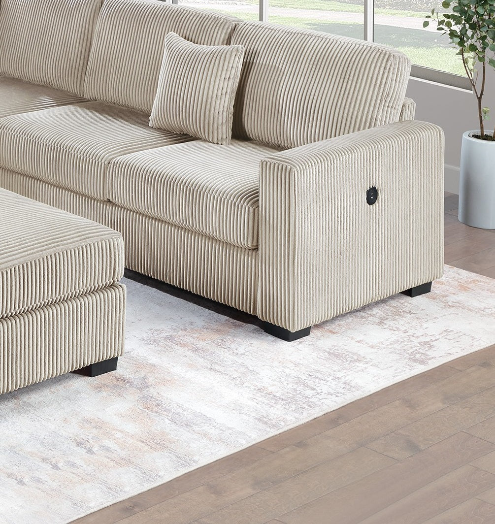 Living Room Corduroy Upholstered Camel 4pc Sectional Set RAF/LAF One-Arm Loveseat W/USB, Corner Wedge, Cocktail Ottoman Cushion Couch