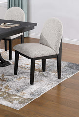 Traditional Look Dining Table And 6x Side Chairs White Finish Fabric Table w Trestle Base Plush Cushion Chair 7pc Dining Set