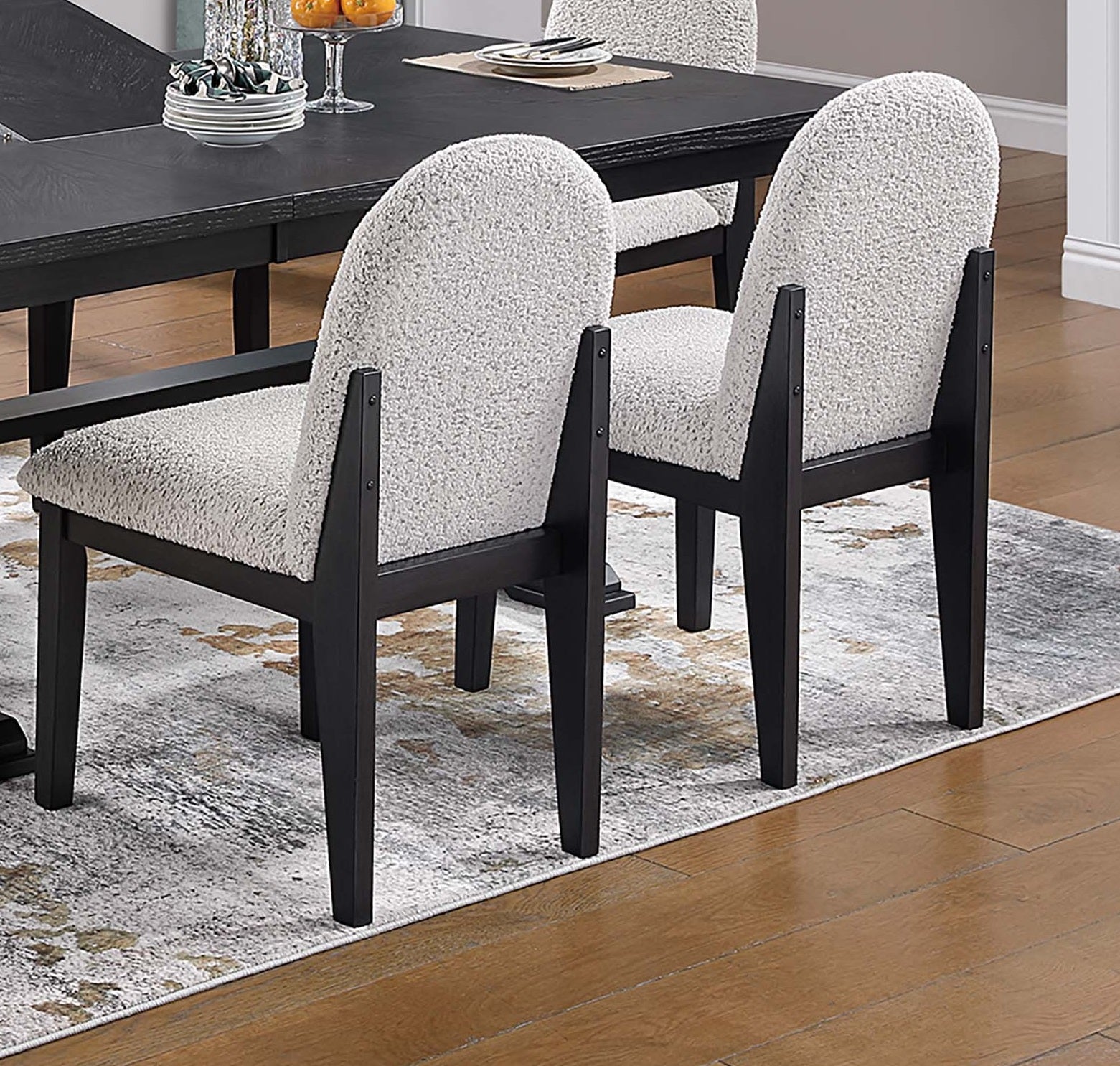 Traditional Look Dining Table And 6x Side Chairs White Finish Fabric Table w Trestle Base Plush Cushion Chair 7pc Dining Set