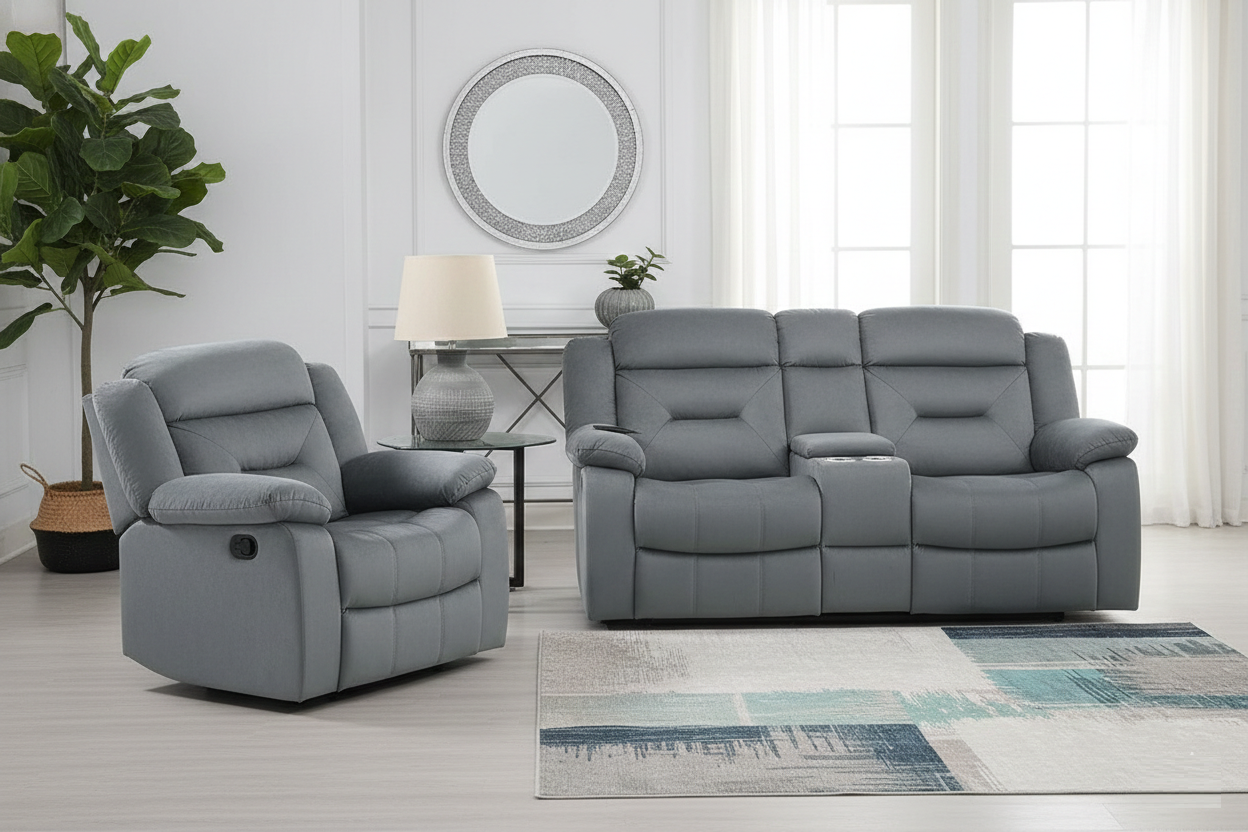 2pc Living Room Set 1x Loveseat 1x Recliner Pillow Armrest Supportive Headrest Vertical Tufting Dark Gray Finish Contemporary Primary Living Room Furniture