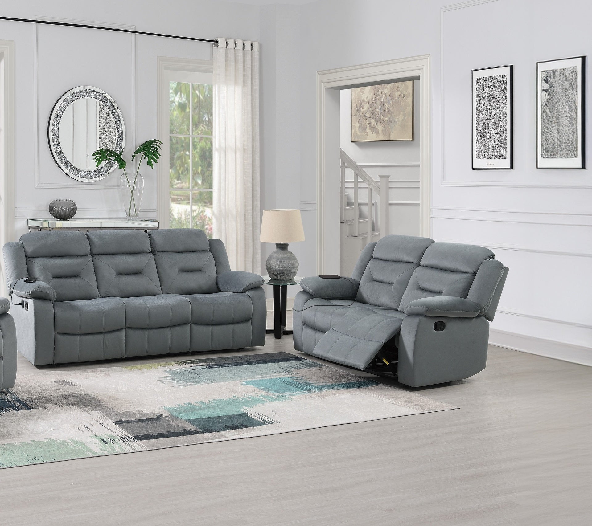 2pc Living Room Set 1x Sofa 1x Loveseat Pillow Armrest Supportive Headrest Vertical Tufting Dark Gray Finish Contemporary Primary Living Room Furniture