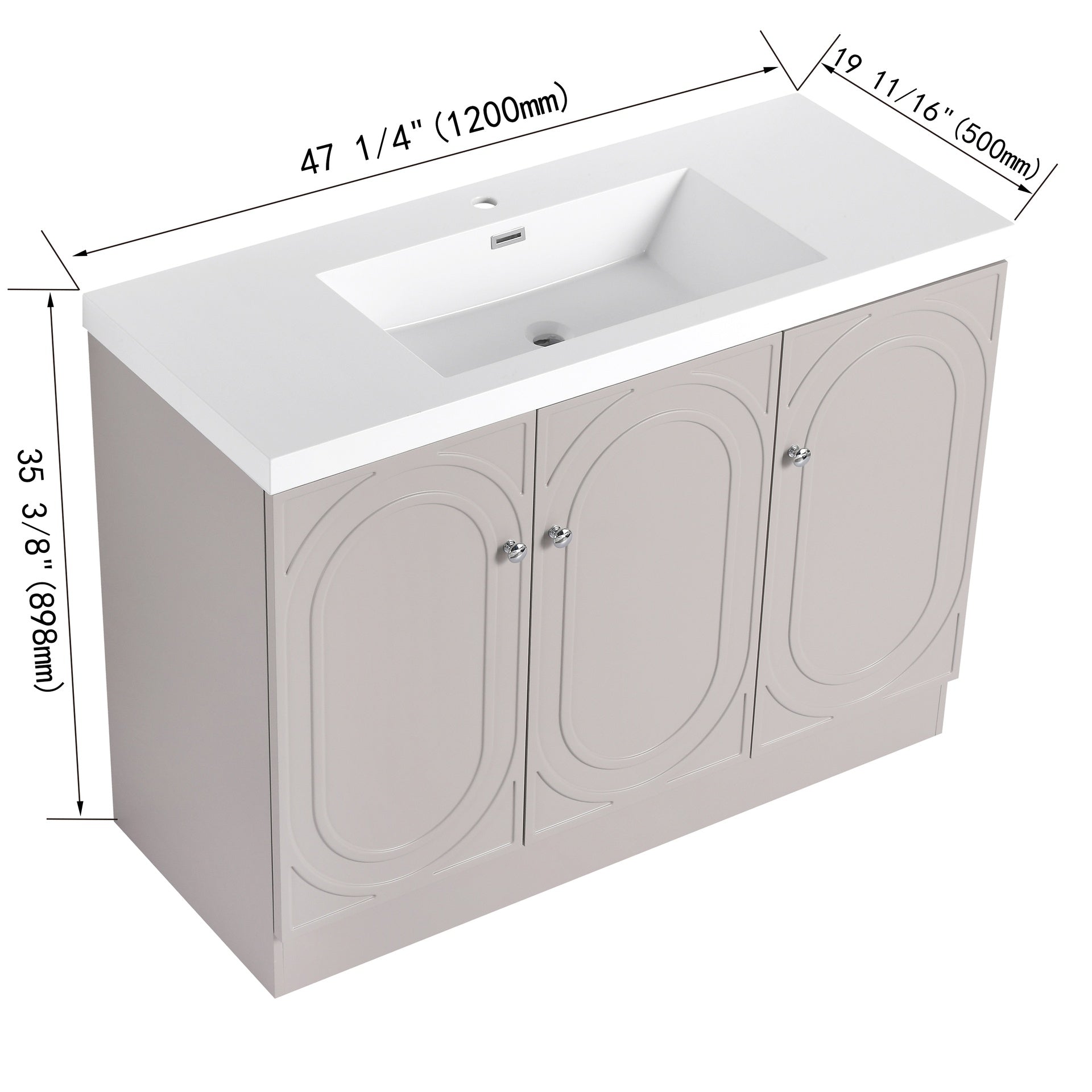 48" Freestanding Bathroom Vanity with White Resin Sink  & 3 Soft-Close Cabinet Doors (KD-Packing)
