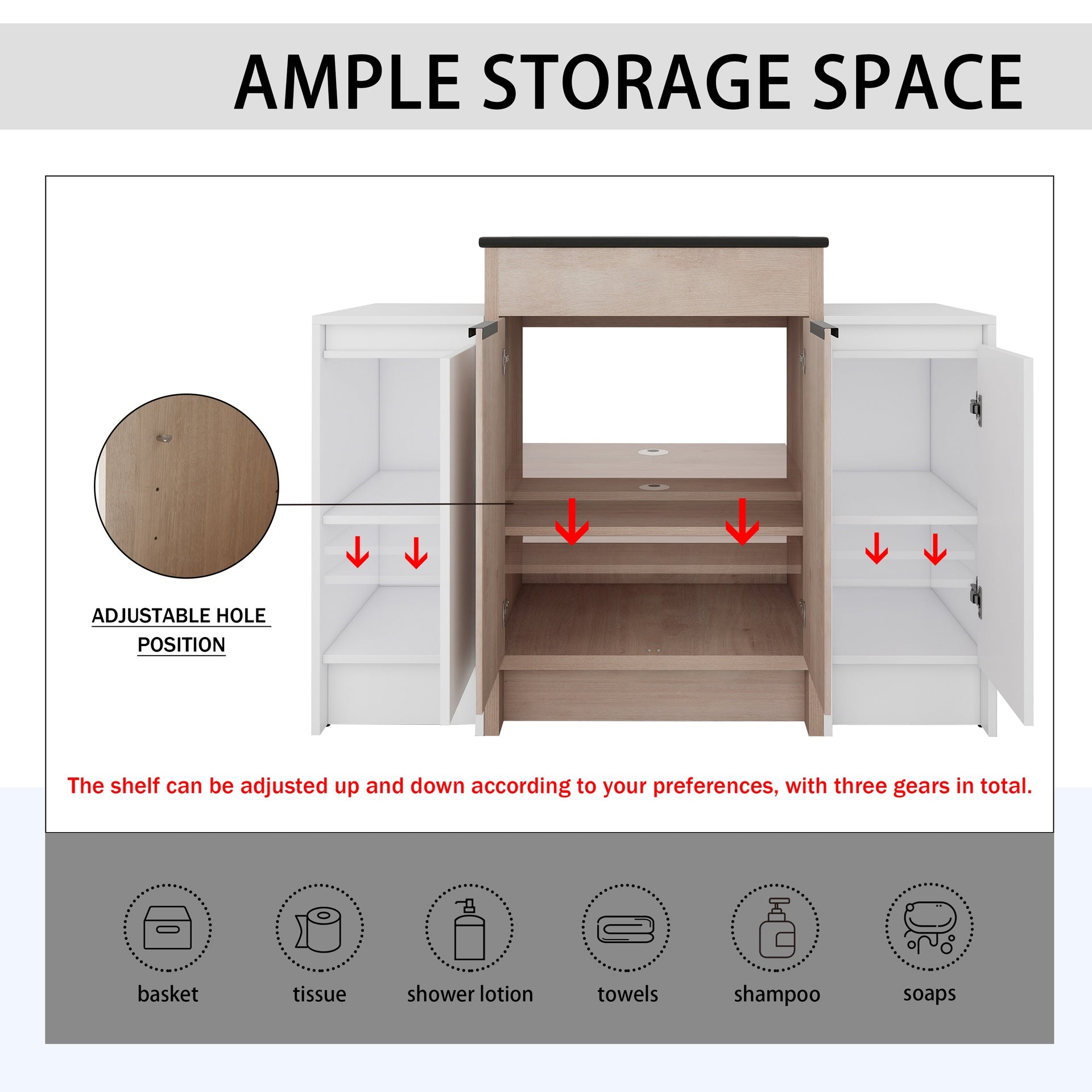 48 Inch Freestanding Bathroom Vanity with Black Ceramic Sink and 2-Storage Cabinets, Soft Closing Door, 02424+0312*2 Combination Cabinet, KD-Package
