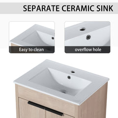 48 Inch Freestanding Bathroom Vanity with Ceramic Sink and 2-Storage Cabinets, Soft Closing Door, 02424+0312*2 Combination Cabinet, KD-Package