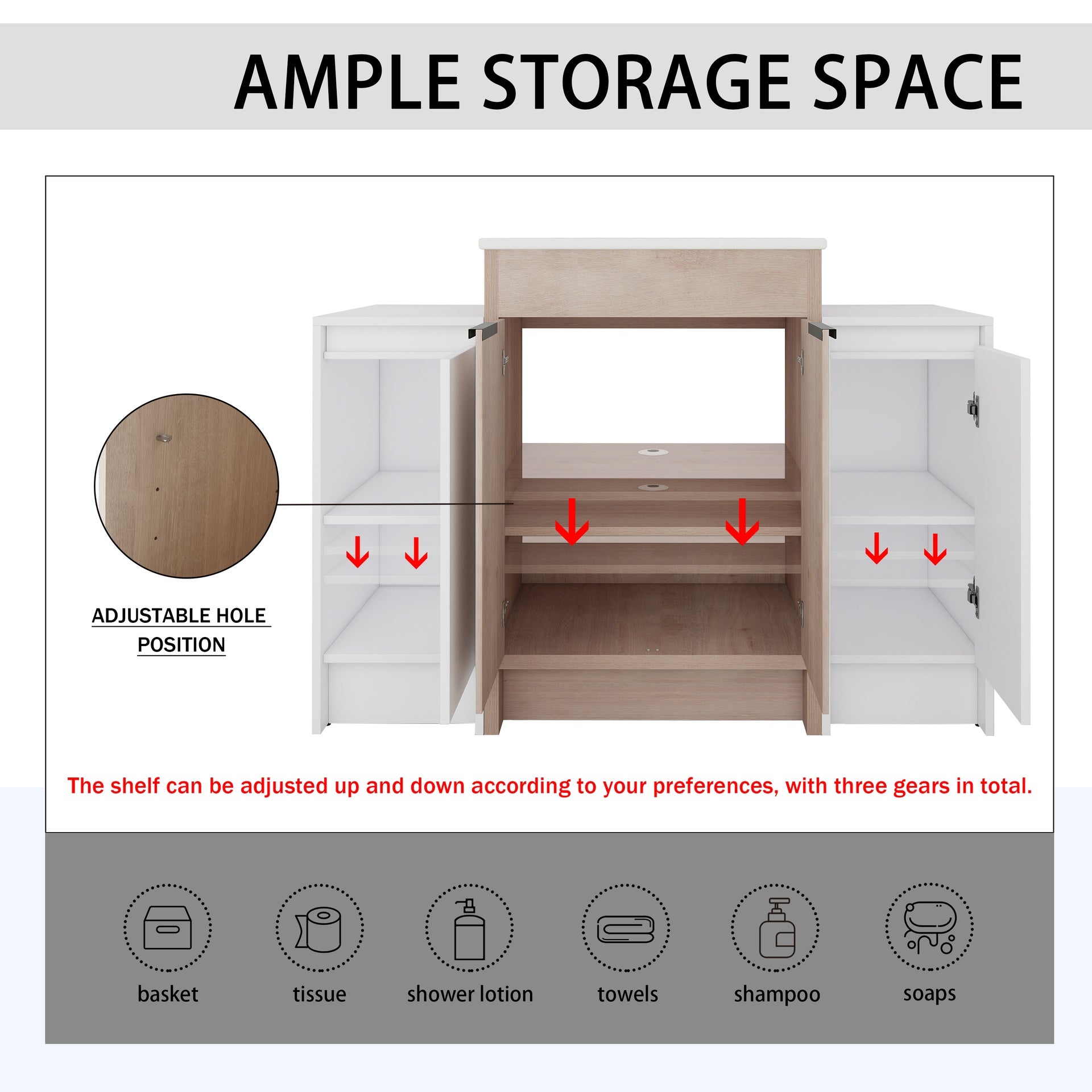 48 Inch Freestanding Bathroom Vanity with Ceramic Sink and 2-Storage Cabinets, Soft Closing Door, 02424+0312*2 Combination Cabinet, KD-Package