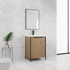 24" Freestanding Bathroom Vanity with Resin Sink & 2 Soft-Close Cabinet Doors (KD-Packing)