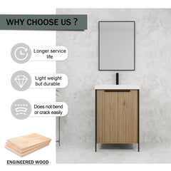 24" Freestanding Bathroom Vanity with Resin Sink & 2 Soft-Close Cabinet Doors (KD-Packing)