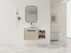 36 " Modern Design Float Bathroom Vanity With Ceramic Art Sink, White Flat Stone Slab and Small Storage Shelves,  Soft Closed Door,KD-Package (TOP-BAB321MOWH)