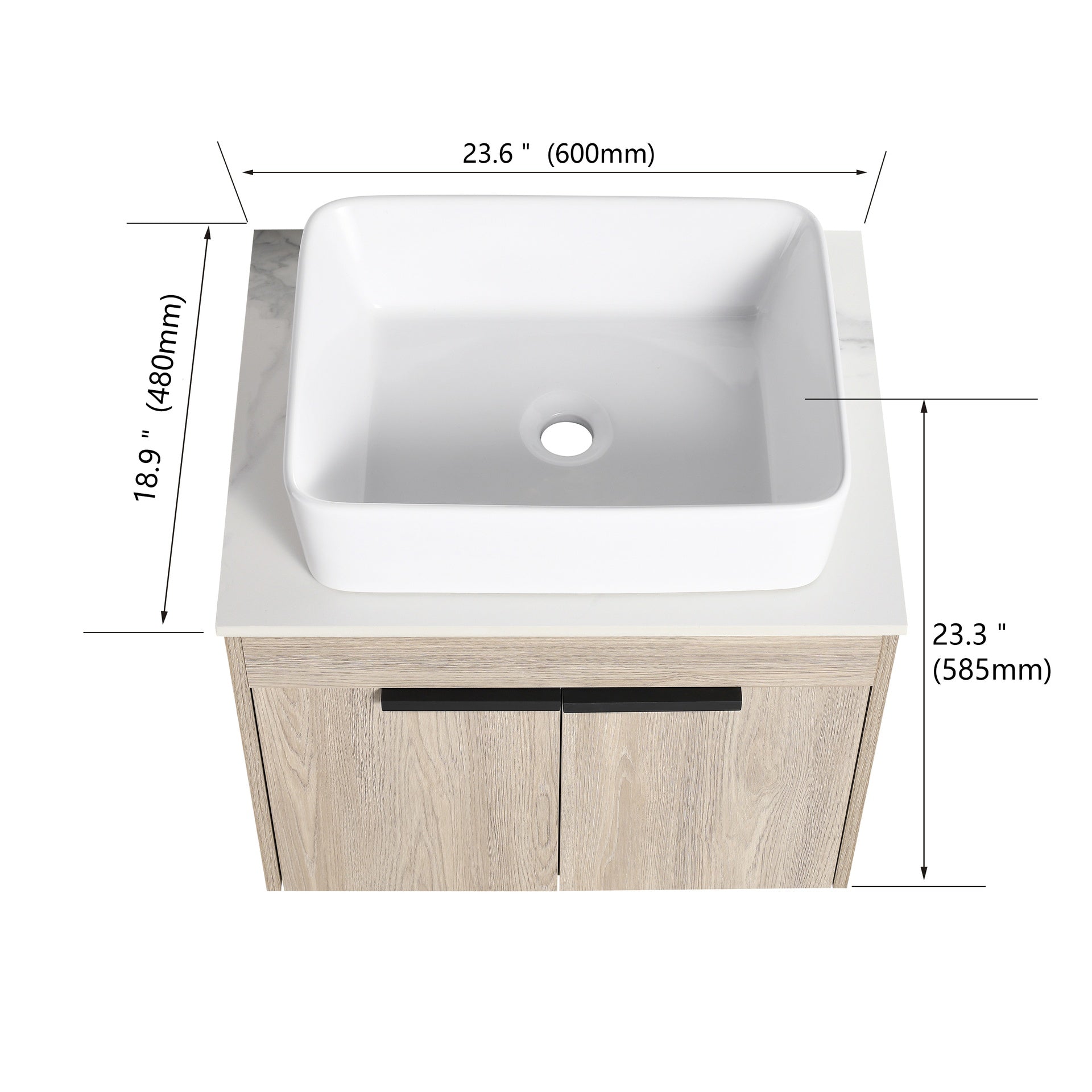 36 " Modern Design Float Bathroom Vanity With Ceramic Art Sink, White Flat Stone Slab and Small Storage Shelves,  Soft Closed Door,KD-Package (TOP-BAB110MOWH)