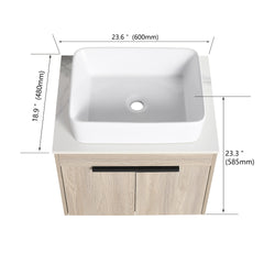 36 " Modern Design Float Bathroom Vanity With Ceramic Art Sink, White Flat Stone Slab and Small Storage Shelves,  Soft Closed Door,KD-Package (TOP-BAB110MOWH)