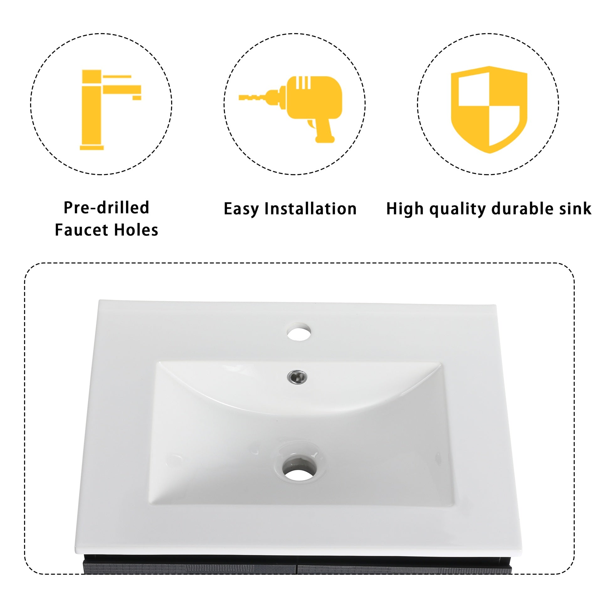 24'' Floating Wall-Mounted Bathroom Vanity With Ceramics Sink & Soft-Close Cabinet Door, KD-Package