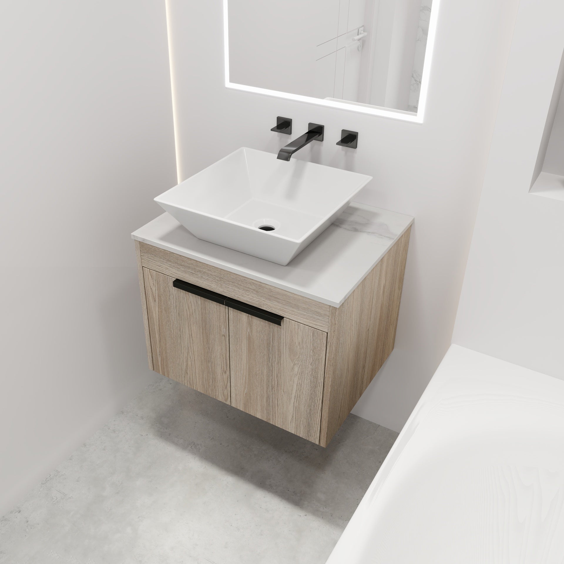 24 " Modern Design Float Bathroom Vanity With Ceramic Basin Set,  Wall Mounted White Oak Vanity  With Soft Close Door,KD-Packing,KD-Packing,2 Pieces Parcel(TOP-BAB101MOWH)