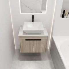 24 " Modern Design Float Bathroom Vanity With Ceramic Basin Set,  Wall Mounted White Oak Vanity  With Soft Close Door,KD-Packing,KD-Packing,2 Pieces Parcel(TOP-BAB101MOWH)
