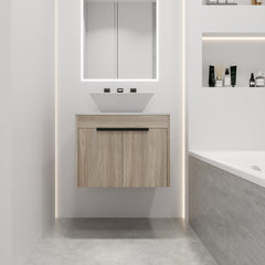 24 " Modern Design Float Bathroom Vanity With Ceramic Basin Set,  Wall Mounted White Oak Vanity  With Soft Close Door,KD-Packing,KD-Packing,2 Pieces Parcel(TOP-BAB101MOWH)