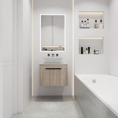 24 " Modern Design Float Bathroom Vanity With Ceramic Basin Set,  Wall Mounted White Oak Vanity  With Soft Close Door,KD-Packing,KD-Packing,2 Pieces Parcel(TOP-BAB101MOWH)