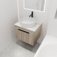 24 " Modern Design Float Bathroom Vanity With Ceramic Basin Set,  Wall Mounted White Oak Vanity  With Soft Close Door,KD-Packing,KD-Packing,2 Pieces Parcel(TOP-BAB400MOWH)