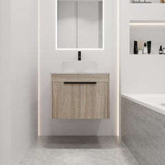 24 " Modern Design Float Bathroom Vanity With Ceramic Basin Set,  Wall Mounted White Oak Vanity  With Soft Close Door,KD-Packing,KD-Packing,2 Pieces Parcel(TOP-BAB400MOWH)
