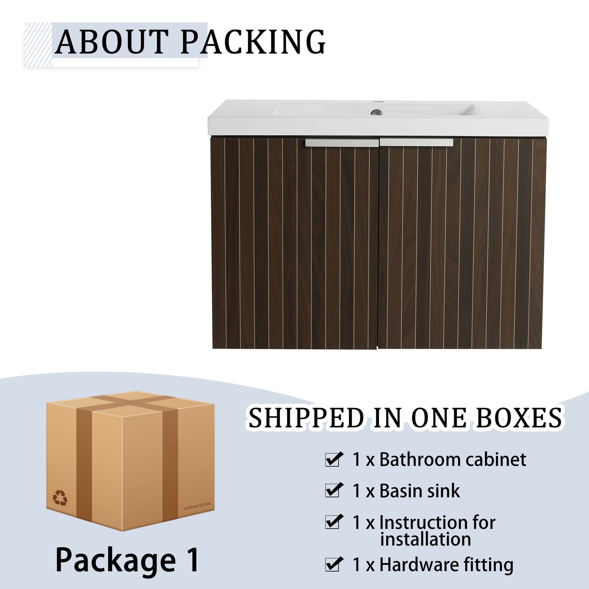 30 Inch Bathroom Vanity With Resin Sink,Soft Close Doors,Float Mounting Design