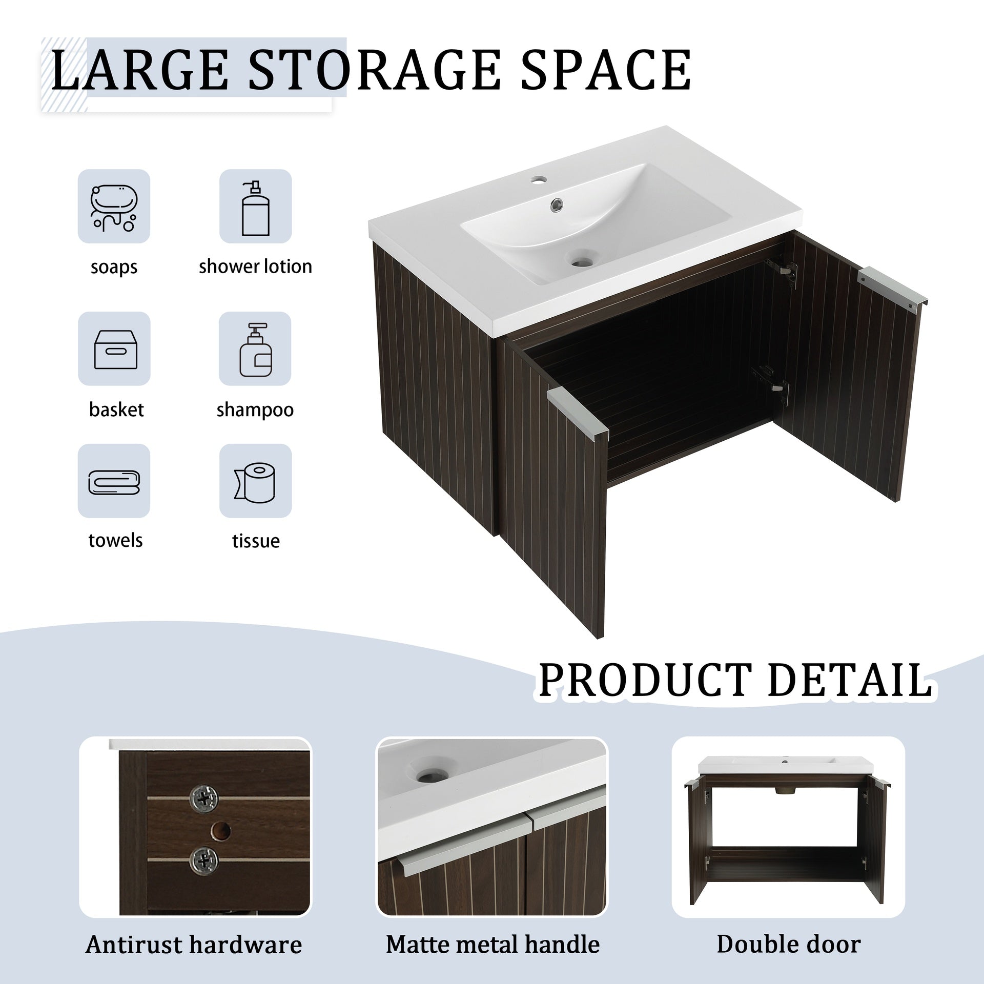 30 Inch Bathroom Vanity With Resin Sink,Soft Close Doors,Float Mounting Design