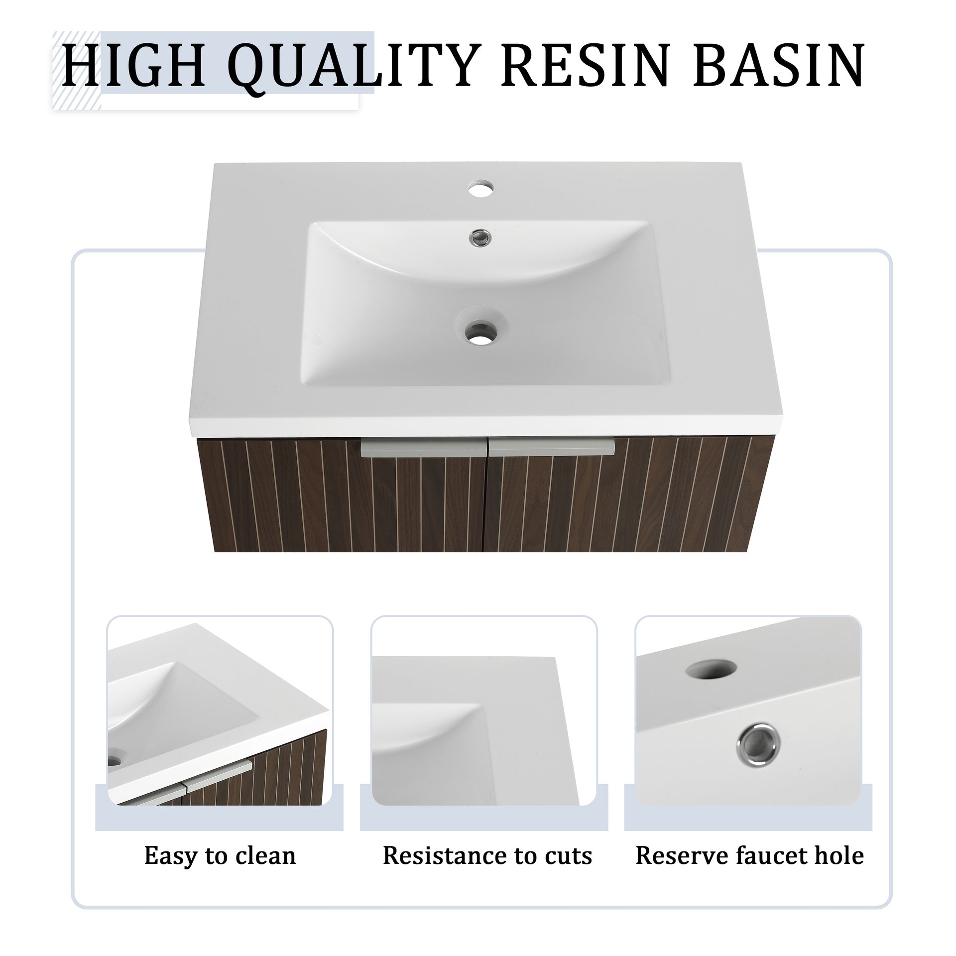 30 Inch Bathroom Vanity With Resin Sink,Soft Close Doors,Float Mounting Design